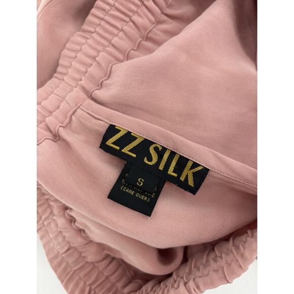 ZZ Vintage Pants Womens Small Blush Pink 100% Silk Wide Leg Stretch Pockets Crop - Picture 8 of 16